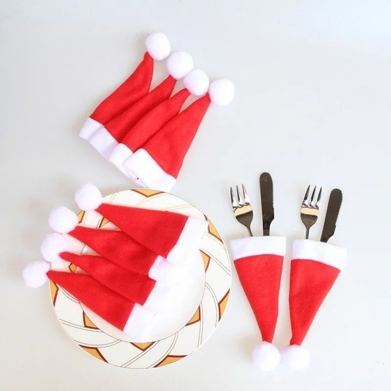 Weihnachten Bestecktasche – Merry Christmas Tischdeko | Weihnachtsmütze Besteckhalter für Gabel, Messer & Löffel Kaufschwan®