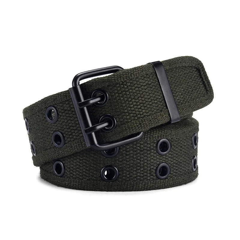 Herren Canvas Gürtel – Schlanker Taktischer Gürtel | Doppeldornschließe Modischer Gürtel für Jeans, Arbeit & Freizeit Kaufschwan® Armeegrün 110cm