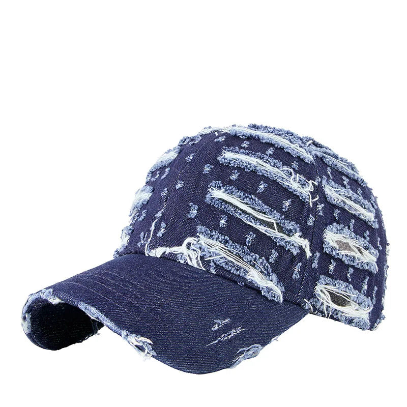 Denim Baseballkappe | Vintage Ripped Style Baseballcap | Cool Hip Hop Snapback Caps für Herren & Damen Kaufschwan® Dunkelblau M 55-61cm