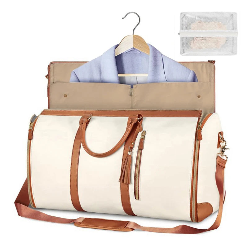 Faltbare Damen Reisetasche – Große PU Leder Carry-on Kleidungstasche | Damen Business Reise Duffel Bag Kaufschwan® Beige