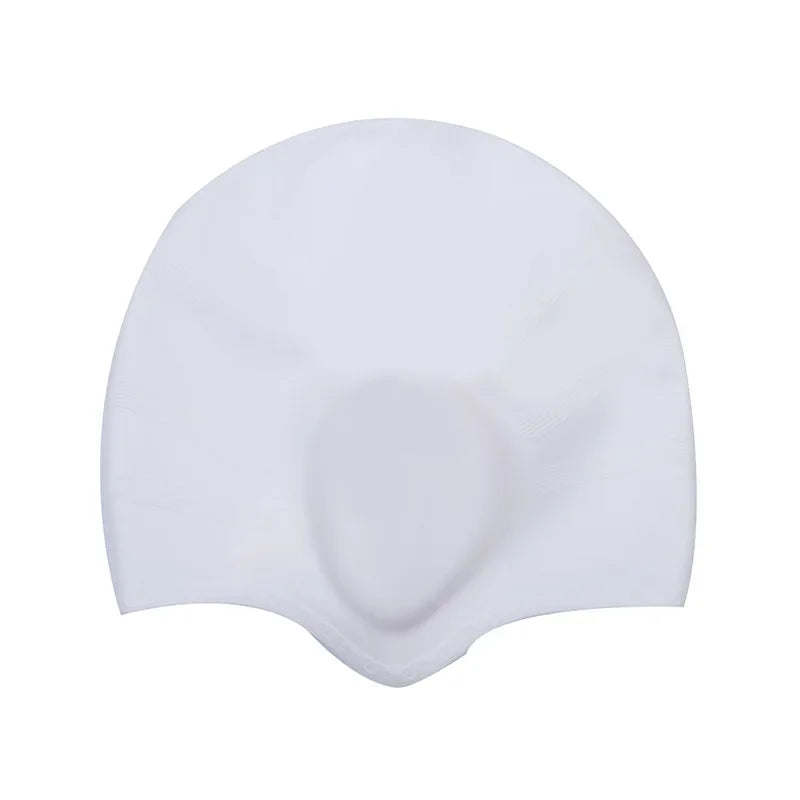 Wasserdichte Schwimmkappe aus Silikon – Hohe Elastizität | Unisex Schwimmhaube mit Ohrenschutz für Langes Haar Kaufschwan® Weiß