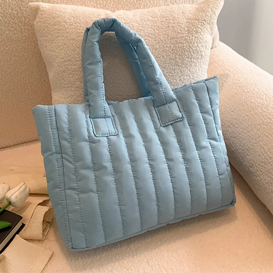 Damen Tote Bag – Gestepptes Nylon mit Baumwollpolsterung | Einfarbige Casual Fashion Schultertasche Kaufschwan® Blau