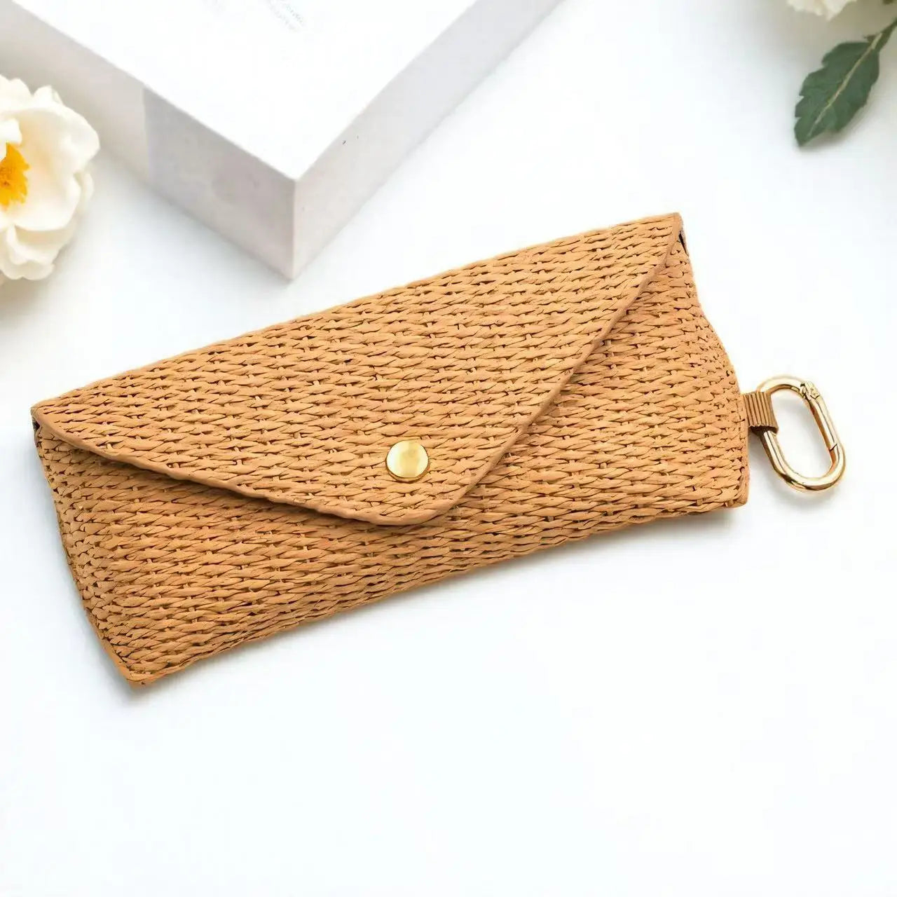 Damen Brillentasche Geflochtenes Stroh Design – PU Leder Weiches Etui für Sonnenbrillen Kaufschwan®