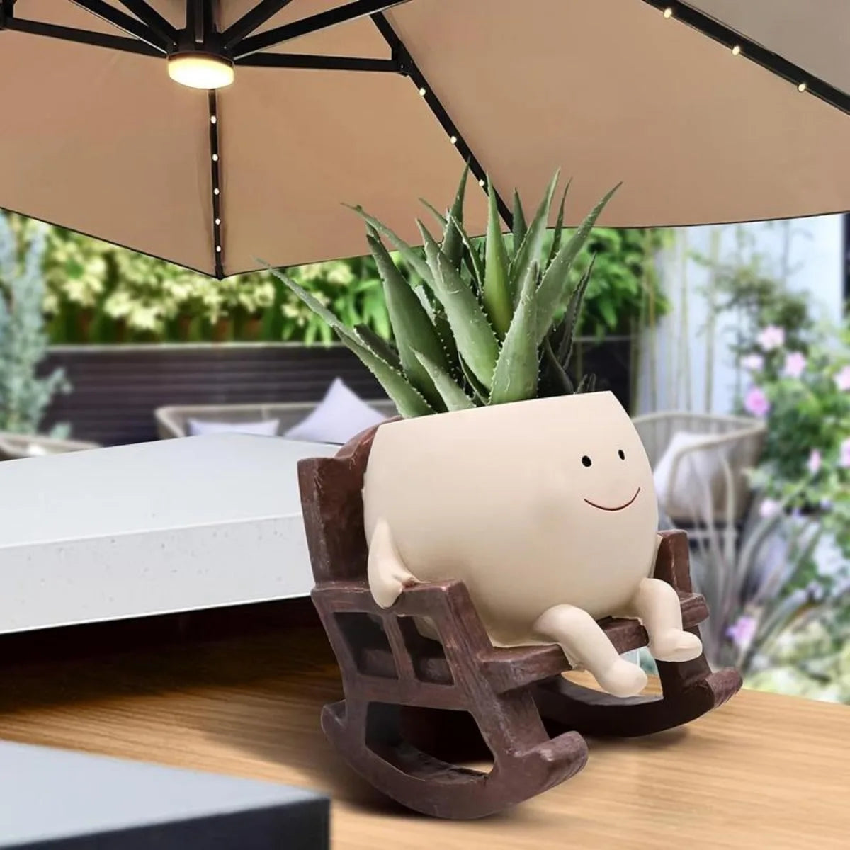 Niedlicher Sitzender Schaukelstuhl Sukkulenten Blumentopf mit Ablaufloch – Smiley Gesicht Cartoon Resin Pflanztopf für Zimmerpflanzen Kaufschwan®