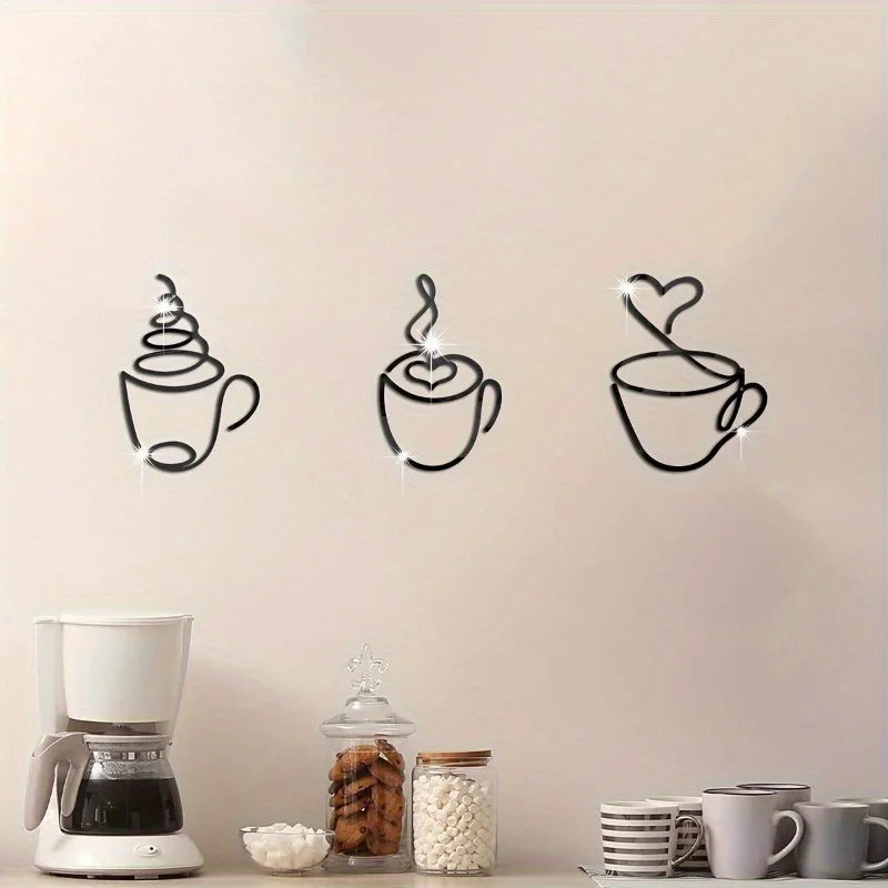 3er Set Kreative Kaffee Wanddeko – Carbonstahl Café Dekoration Kaufschwan®