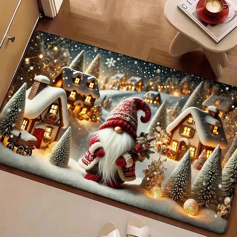 Weihnachts-Fußmatte mit Wichtelmotiv – Weicher, Rutschfester & Waschmaschinenfester Teppich für Küche, Schlafzimmer & Bad Kaufschwan®