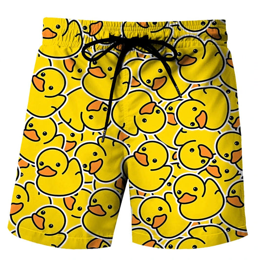 Klassische Badeenten 3D Print Strandshorts – Lustige Unisex Badehose | Sommer Shorts für Herren, Damen & Kinder Kaufschwan® Gelb XXS