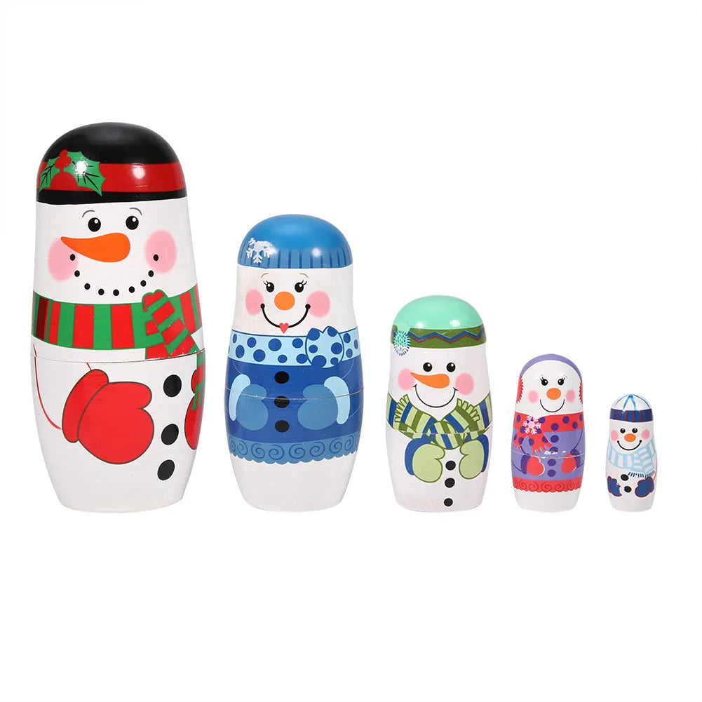 5 Stück Handbemalte Weihnachts-Matrjoschka – Holz-Nestpuppen Set | Niedliche Dekoration & Geschenk für Kinder Kaufschwan® Schneemann
