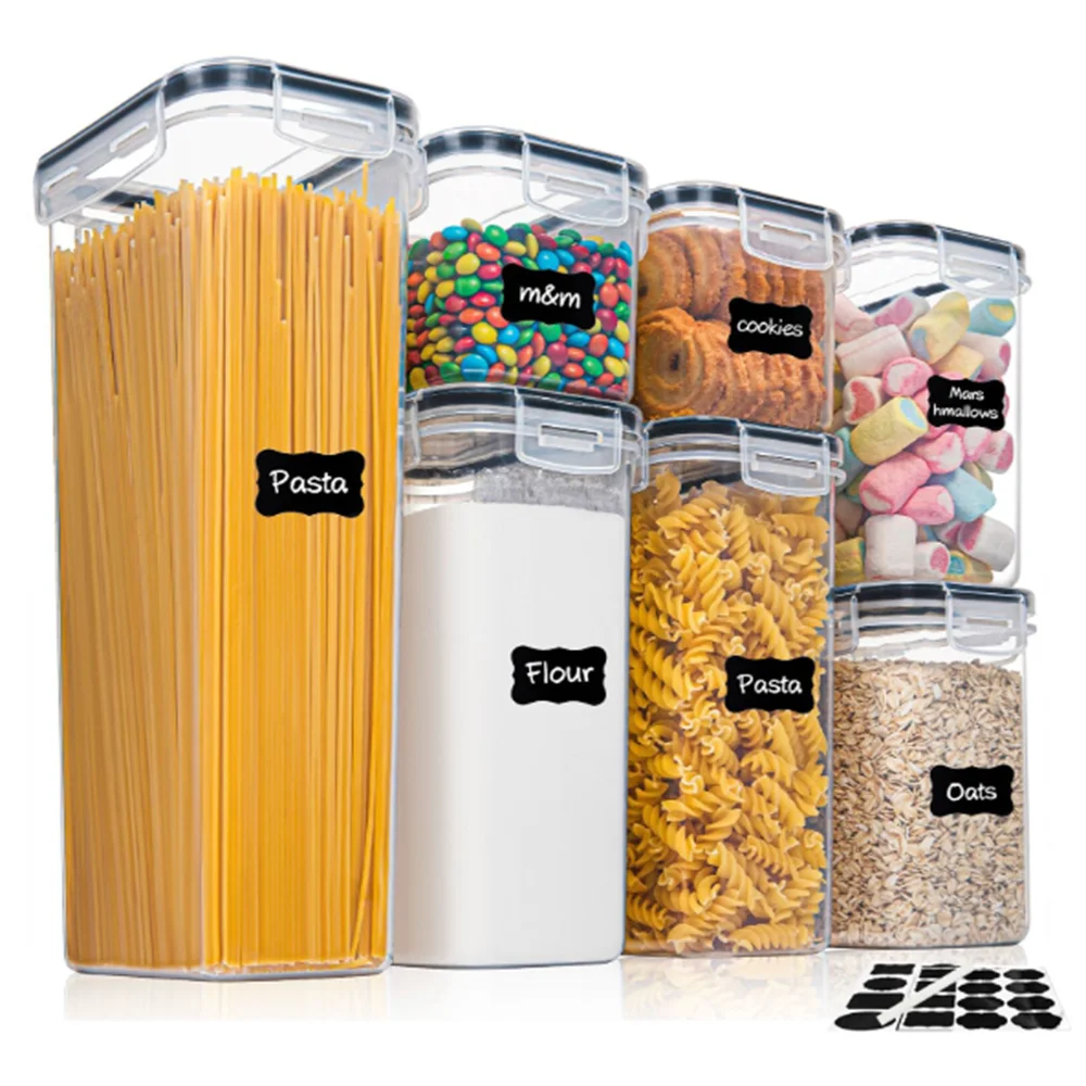 Küche 7-teiliges Lebensmittelbehälter Set – BPA-freie Kunststoff Vorratsdosen mit Luftdichtem Deckel inkl. 10 Aufklebern & Stift Kaufschwan® 7-teiliges Set