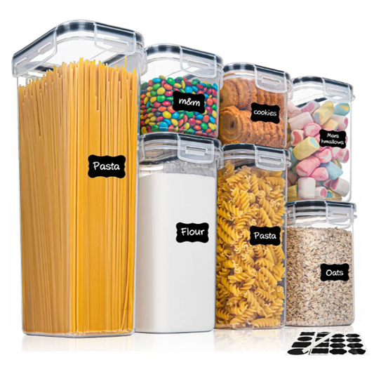 Küche 7-teiliges Lebensmittelbehälter Set – BPA-freie Kunststoff Vorratsdosen mit Luftdichtem Deckel inkl. 10 Aufklebern & Stift Kaufschwan® 7-teiliges Set