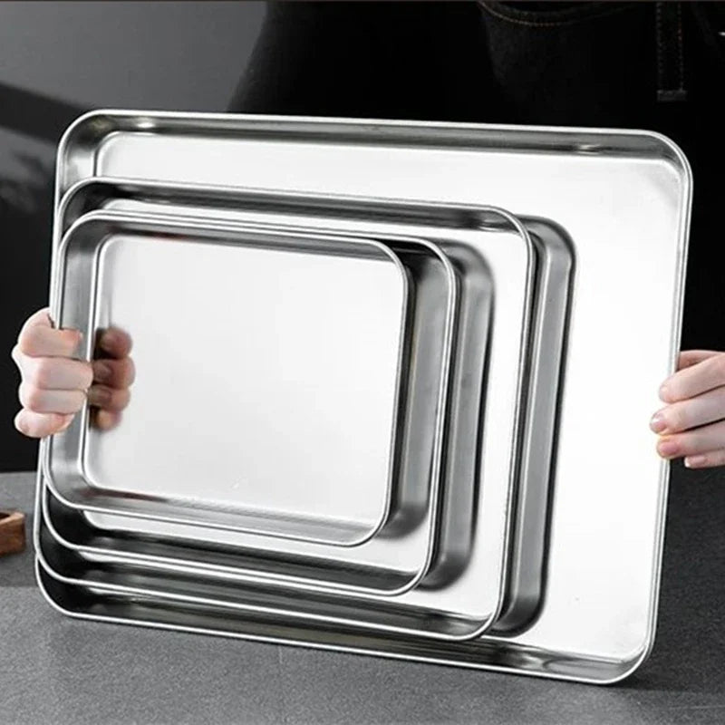 Rechteckiges Edelstahl-Serviertablett für Küche – Metall-Foodtray & Dinnerware-Teller für Wurst, Nudeln, Obst, Restaurant & Hotel Kaufschwan®