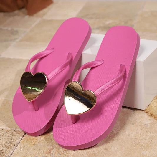 Damen Sommer Flip-Flops | Herz-Design Slipper | Freizeit-, Strand- & Hausschuhe | Größe 43 Kaufschwan® Pink 38-39