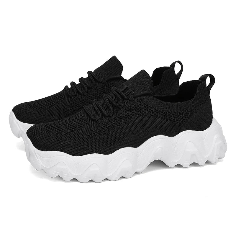 Damen Mesh-Sneaker mit Schnürung – Leichte Atmungsaktive Schuhe | Modische Bequeme Trainings- & Walkingschuhe Kaufschwan® Schwarz Weiß 36