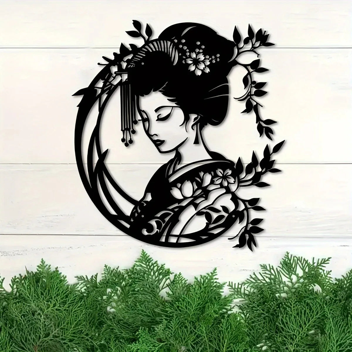 Vintage Japanische Geisha Metall Wandbild – Traditionelles Orientalisches Garten Schild Kaufschwan®