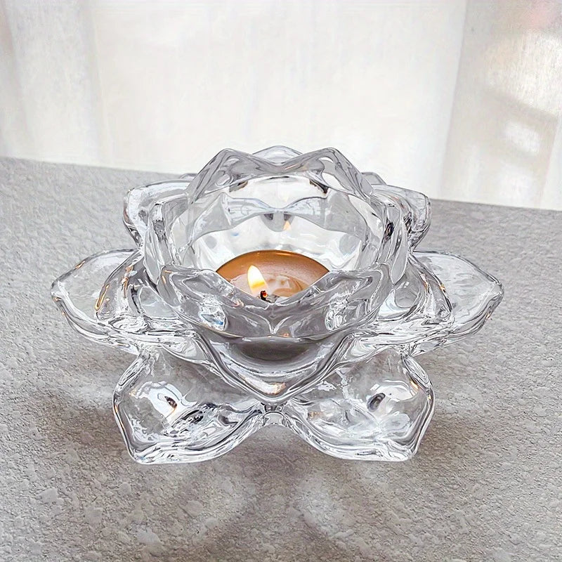 Kerzenhalter im Chinesischen Lotus-Stil – Transparenter Kristallglas Kerzenbecher für Romantisches Dinner, Bar & Wohndekoration Kaufschwan®