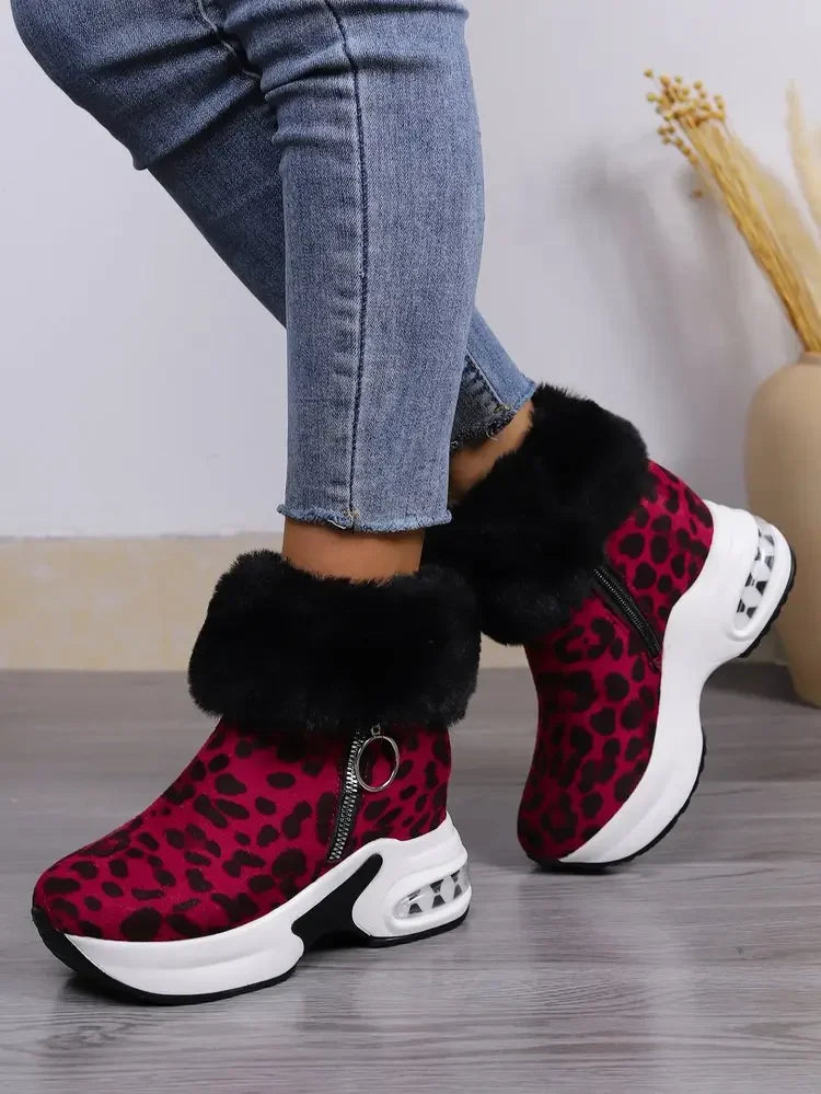Damen Plateau Schneestiefel – Dicksohlige Winter Stiefeletten aus Kunst-Wildleder | Rutschfeste Knöchelstiefel mit Kunstfellfutter Größe 43 Kaufschwan®