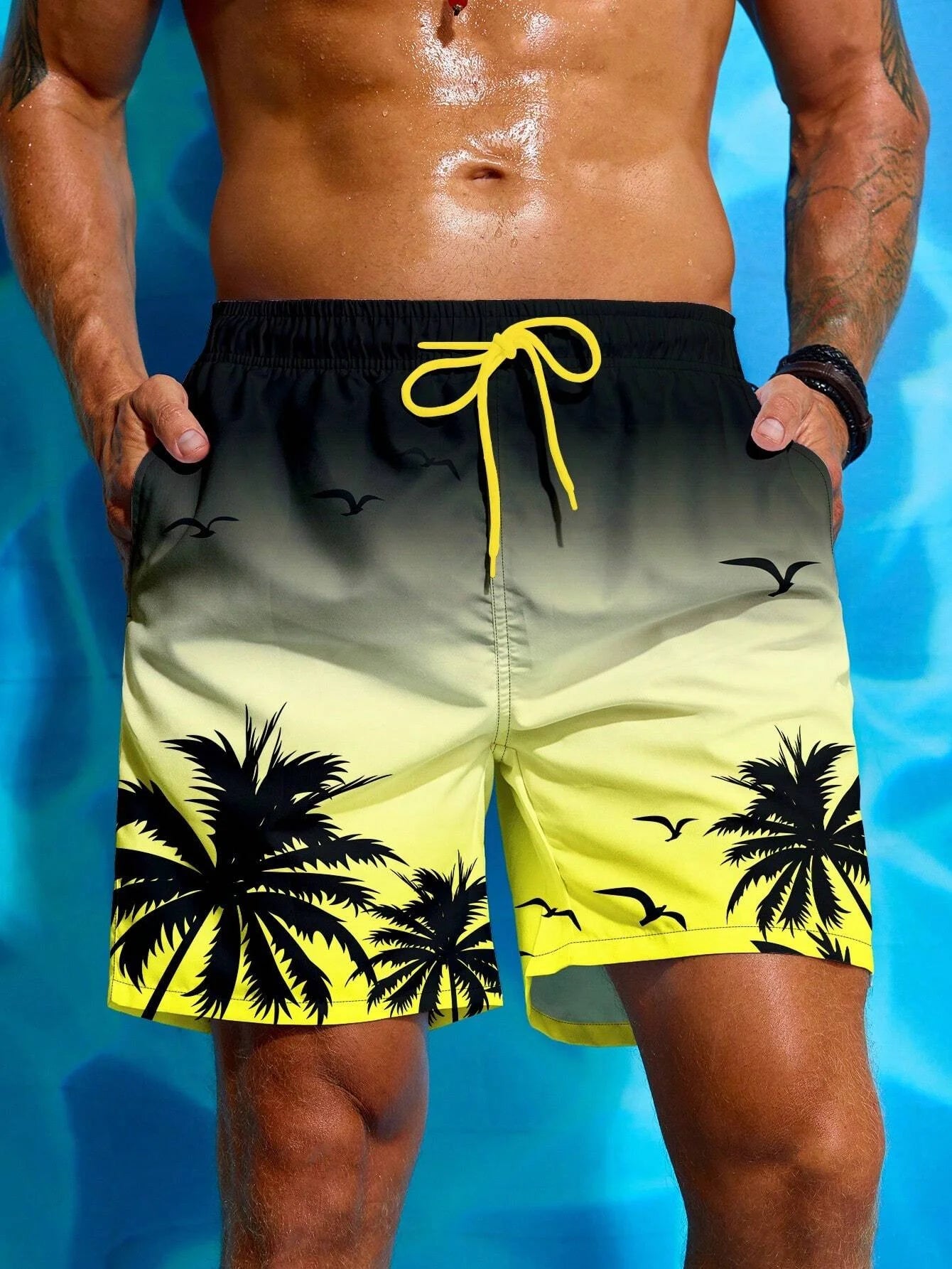 Herren Badeshorts mit Palmenmuster – Sommer Boardshorts mit Kordelzug | 3D Druck Atmungsaktive Strandshorts Streetwear Kaufschwan®