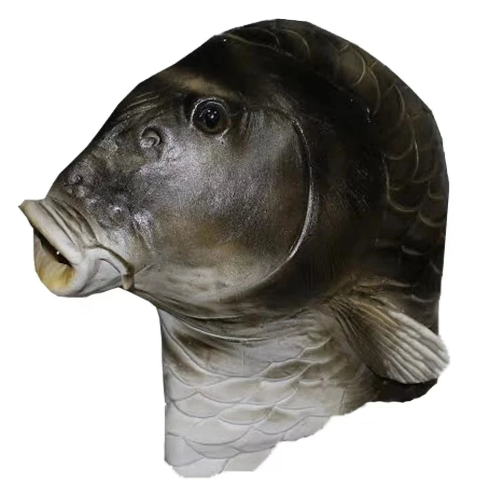 Fischkopf Maske Lustiges Tier – Schwarzer Karpfen Latex Maske für Halloween, Geburtstag, Tier Cosplay & Scherzartikel Kaufschwan®