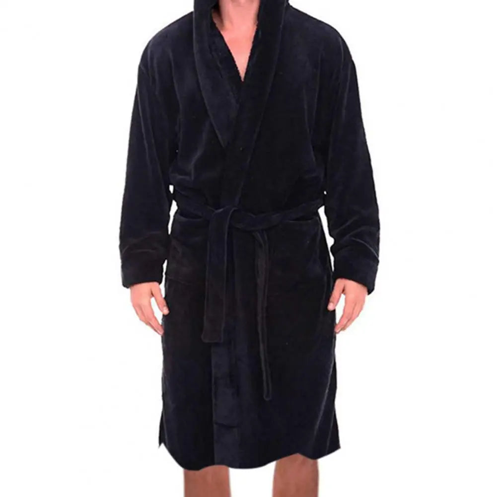 Herren Bademantel mit Kapuze aus Flanell – Warmer Morgenmantel mit Gürtel & Taschen, Weicher Schlafanzug für Zuhause Kaufschwan®