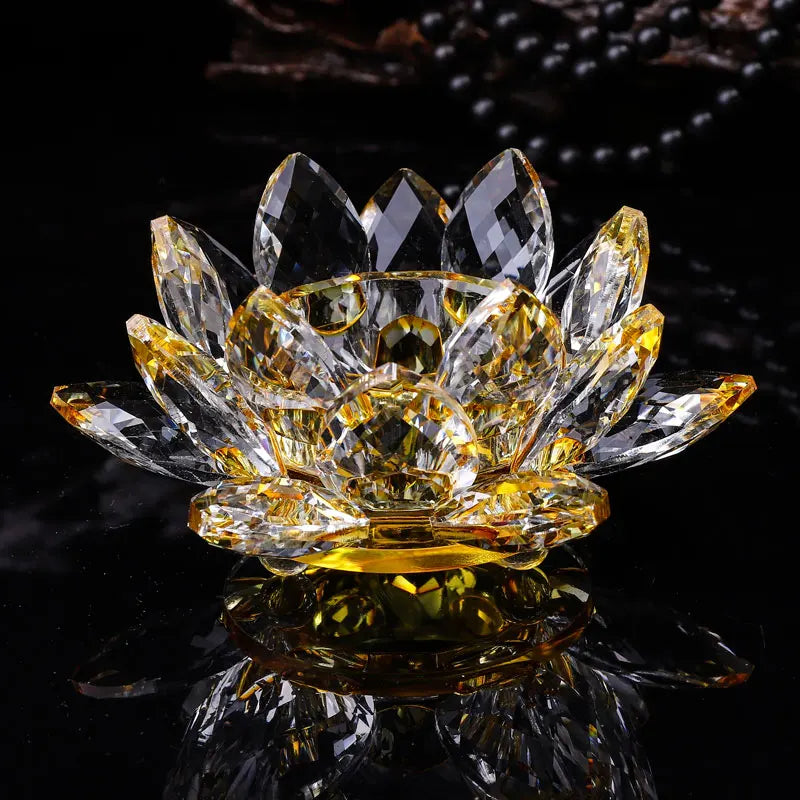 Handgefertigte Kristall Lotus Kerzenhalter – Glas Teelichthalter für Buddhistische Ausstattung & Wohndekoration Kaufschwan® Gelb