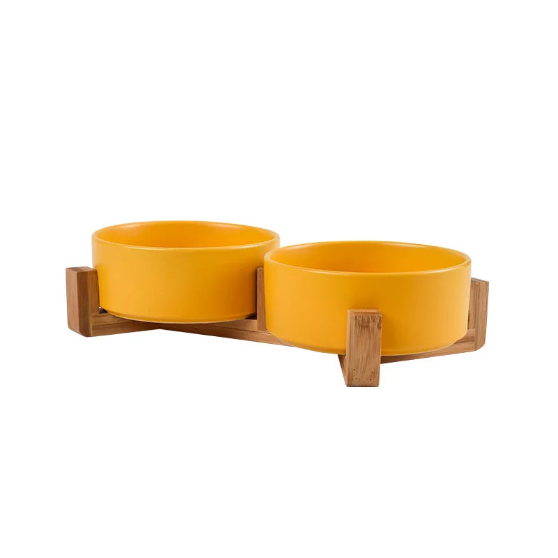 Keramik Doppelnapf Set für Kleine Hunde – Erhöhte Fütterungsstation für Futter & Wasser Kaufschwan® Gelb 13cm