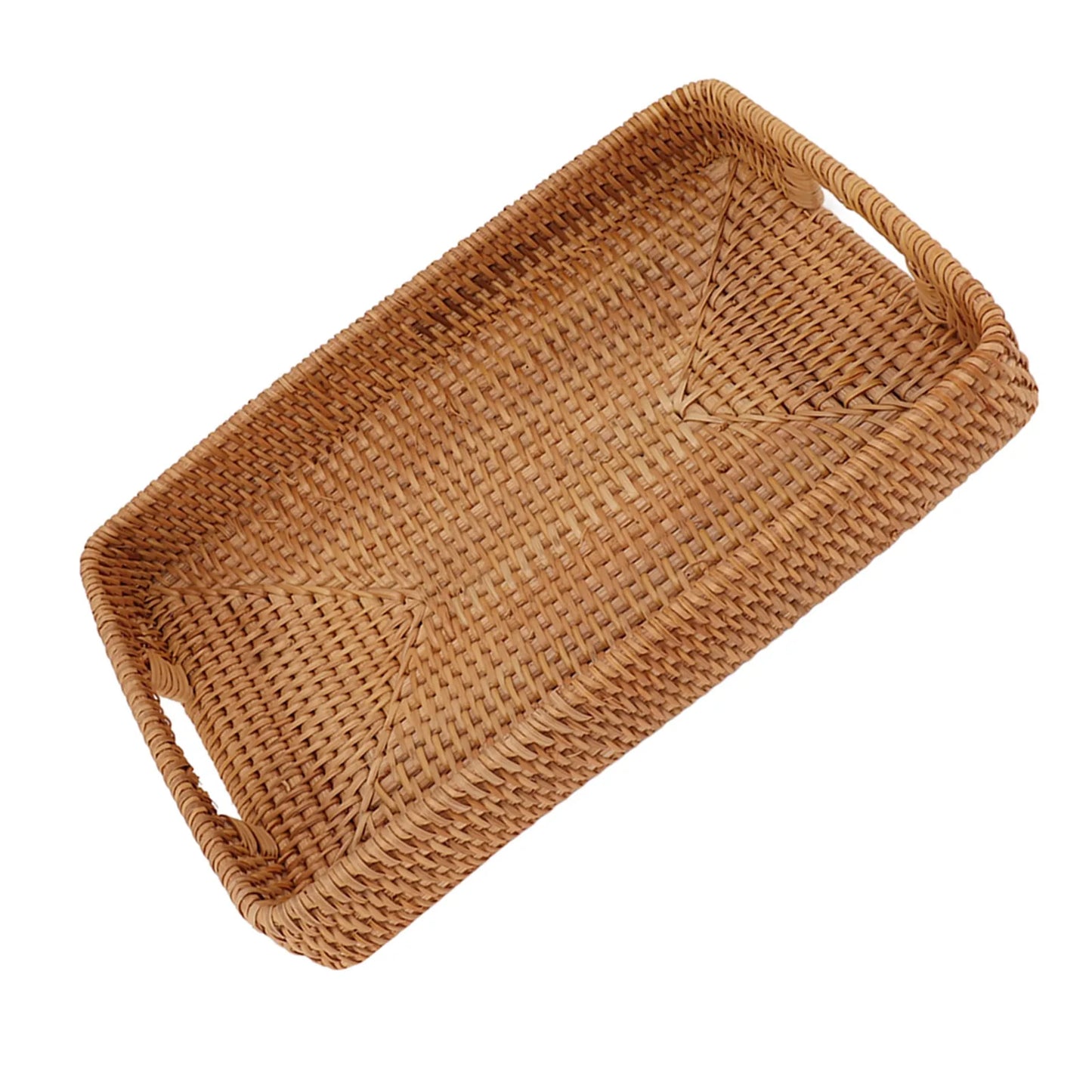 Geflochtenes Rattan Serviertablett – Großes Aufbewahrungs-Tablett im Landhausstil für Obst & Desserts Kaufschwan®