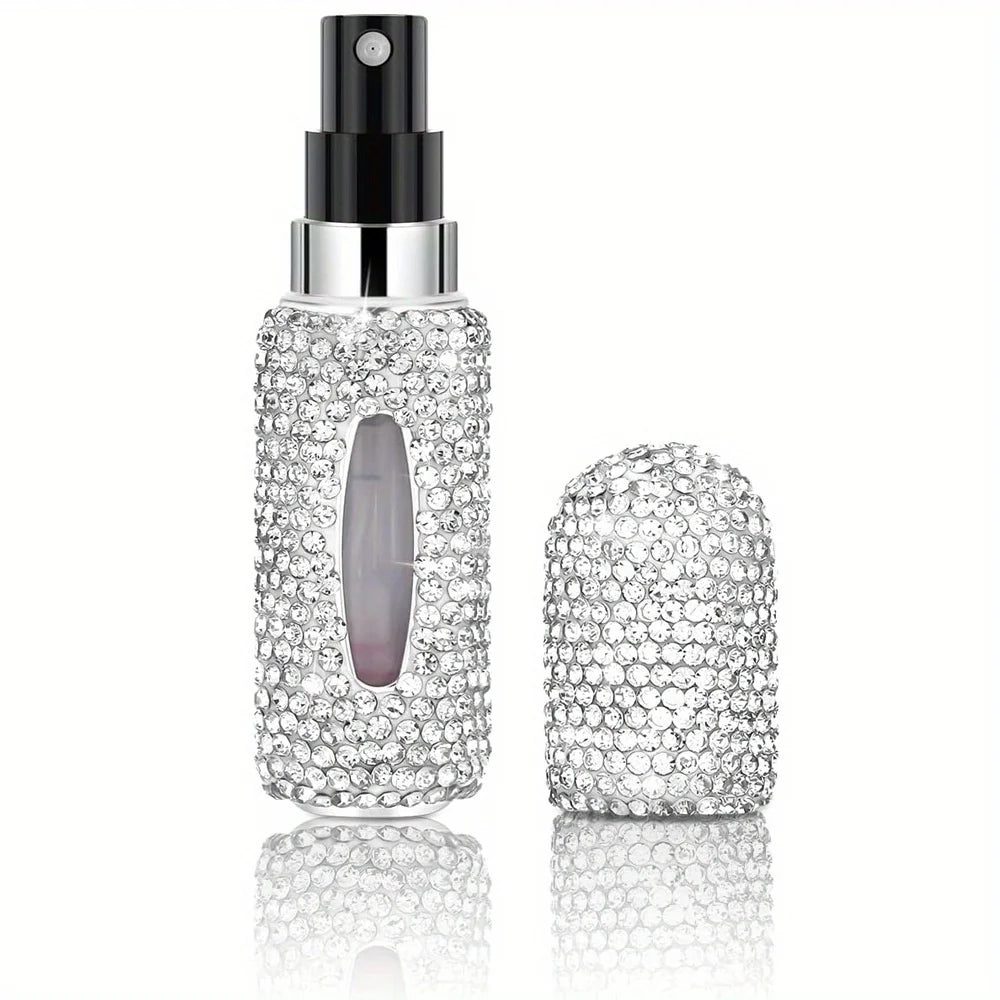 Bling Parfüm Zerstäuber mit Strass – 5ml Nachfüllbare Reise-Sprayflasche | Mini Tragbarer Parfümspender & Geschenk Kaufschwan® Silber 5ml