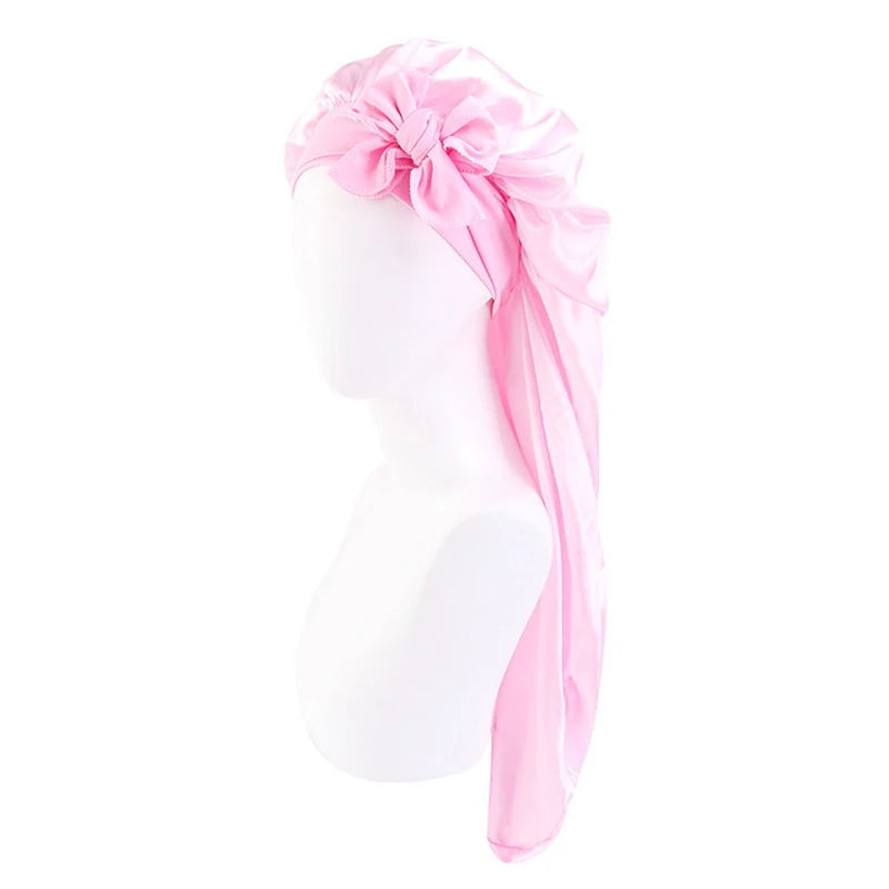 Lange Übergroße Satin-Schlafhaube für Damen – Atmungsaktive Elastische Haarhaube mit Schleifenband für die Nacht