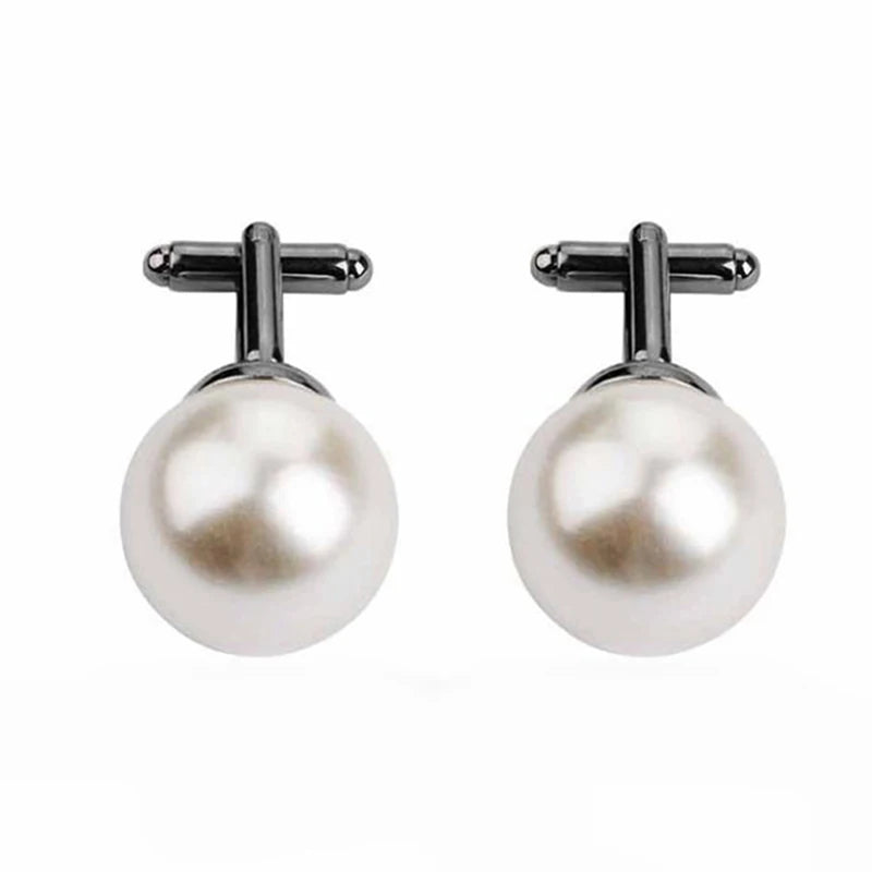 Runde Imitationsperlen Manschettenknöpfe – Elegante Perlen Manschetten für Damen & Herren | Hochzeit, Business & Anlass Accessoires Geschenk Kaufschwan® Silber