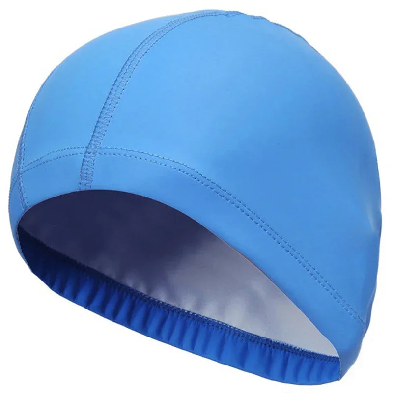 Wasserdichte PU Stoff Schwimmkappe – Ohrenschutz & Langhaar Schutz | Große Badehaube für Männer & Frauen Kaufschwan® Hellblau