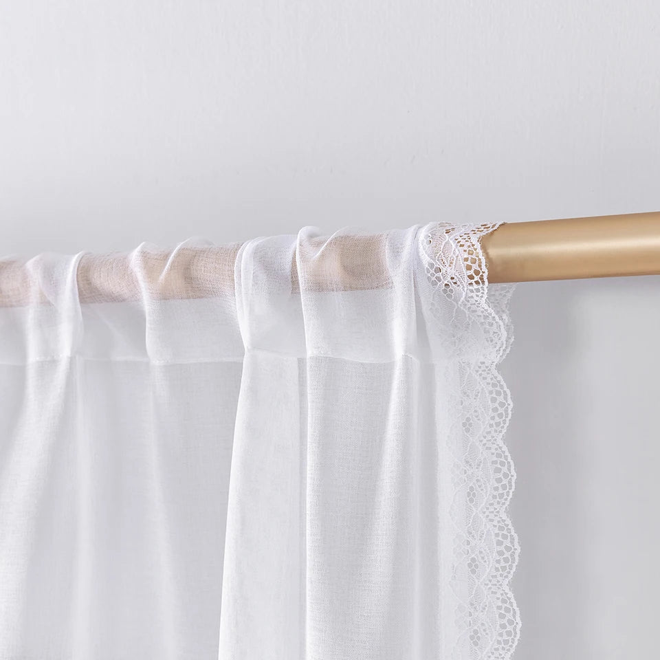 Kurzer Weißer Bestickter Spitzen Transparenter Vorhang Tüll Voile für Küche Schlafzimmer Fenster Kaufschwan®