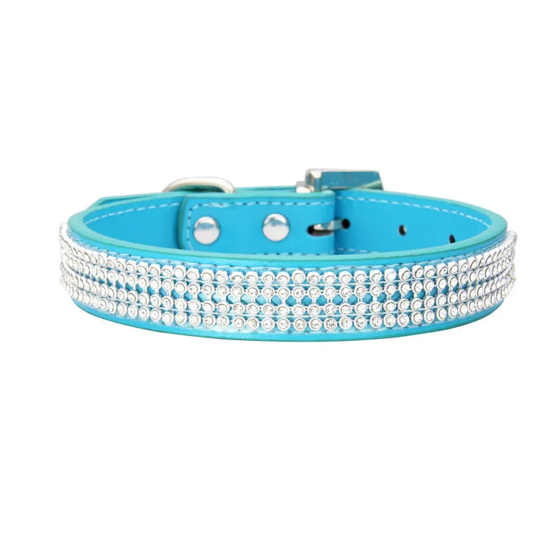 Wildleder Kristall Strass Hundehalsband Verstellbar Glitzer Halsband mit Zinklegierung Schnalle für Kleine Hunde Katzen Kaufschwan® Himmelblau XS 1.5X30cm