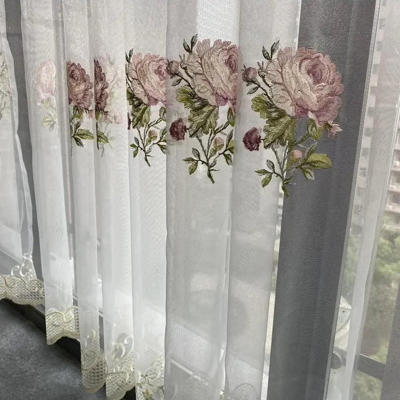 Luxus Pfingstrosen Bestickter Tüll Transparenter Vorhang Europäischer Stil für Wohnzimmer Schlafzimmer Kaufschwan®