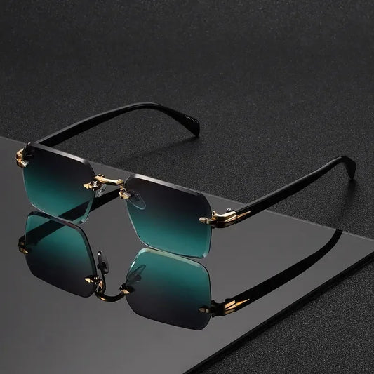 Randlose Rechteckige Sonnenbrille – Kleine Eckige Sonnenbrille für Damen und Herren, ideal für Sommer, Reisen und Alltag Kaufschwan® Grün