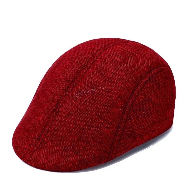 Herren Baumwoll-Leinen Barett Baseballcap | Frühling & Herbst Britische Retro Cap | Atmungsaktive Maler Kappe Mode Accessoire Kaufschwan® Rot Einheitsgröße