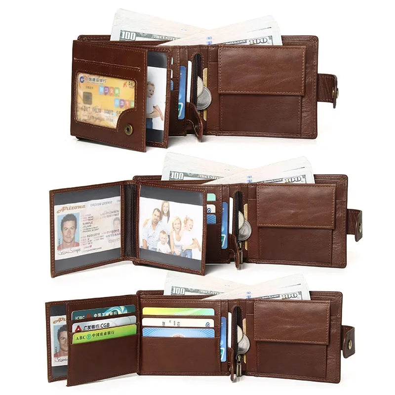 Klassische Herren Geldbörse aus Echtem Leder – RFID Schutz | Kreditkartenetui & Münzfach im Bifold Design Kaufschwan®