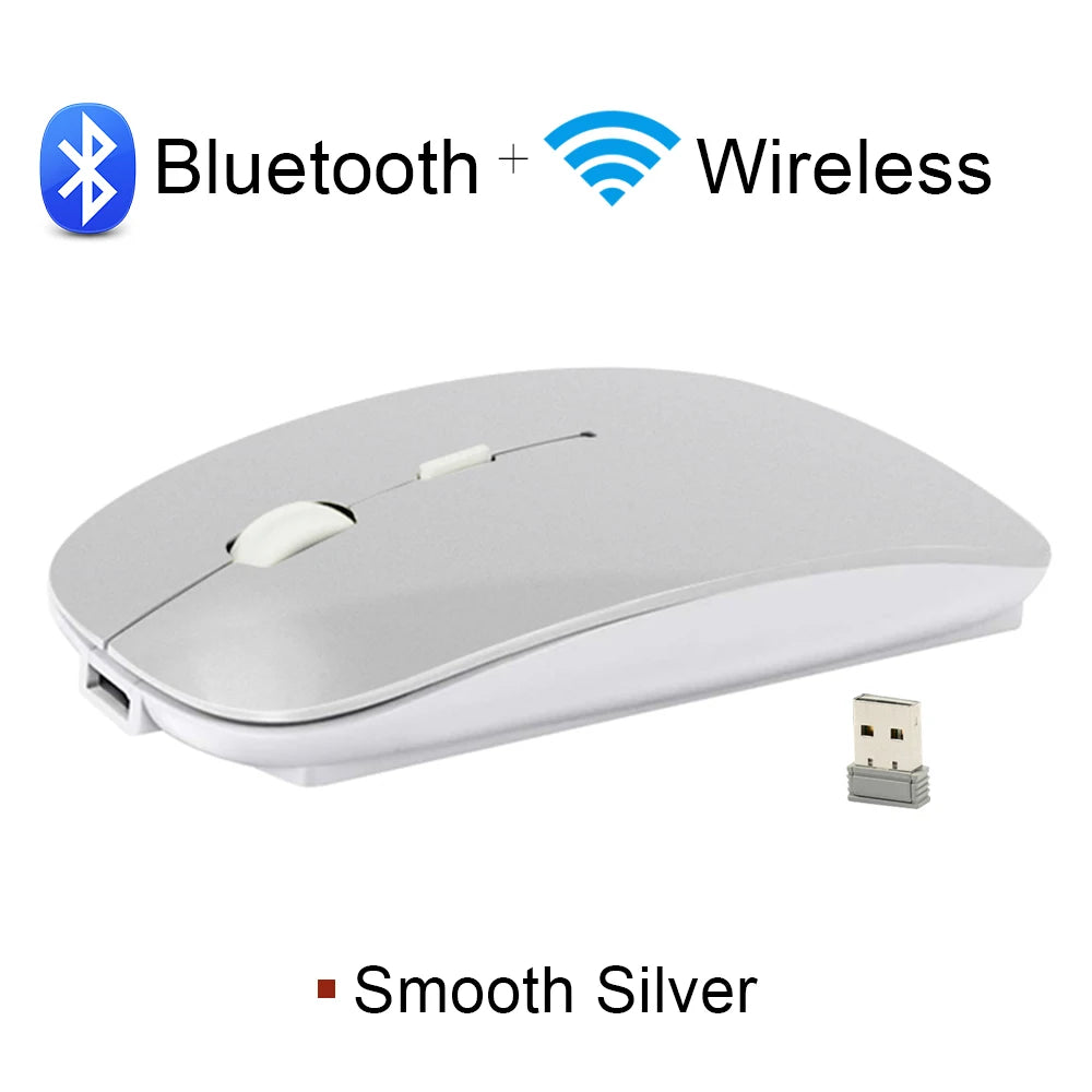 Wiederaufladbare Kabellose Bluetooth Maus – Ergonomische Mini USB 2.4GHz Leise Optische Maus für Laptop, PC & MacBook Kaufschwan® Silber