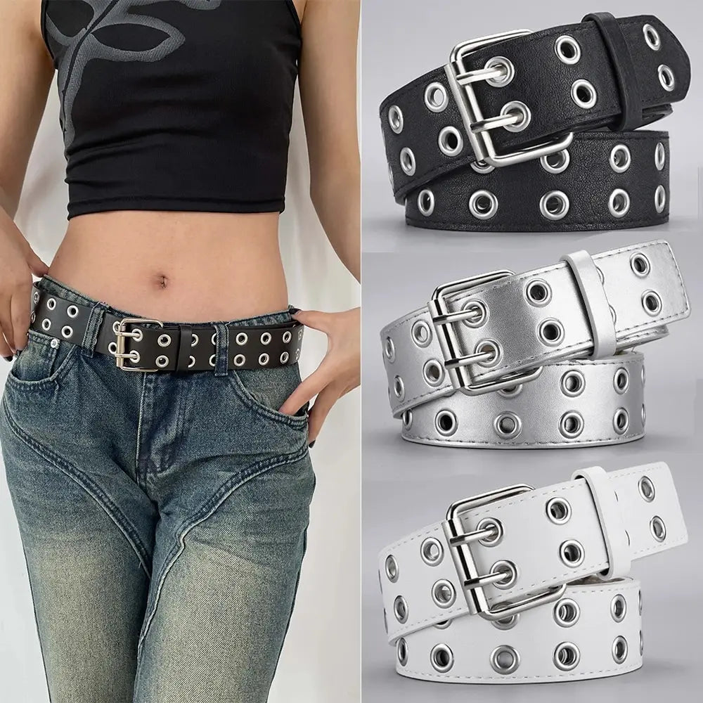 Unisex Doppel-Loch Gürtel – Punk Hip Hop Rock Stil | Trendiger Verstellbarer Gürtel für Männer & Frauen, Subkultur Modeaccessoire Kaufschwan®