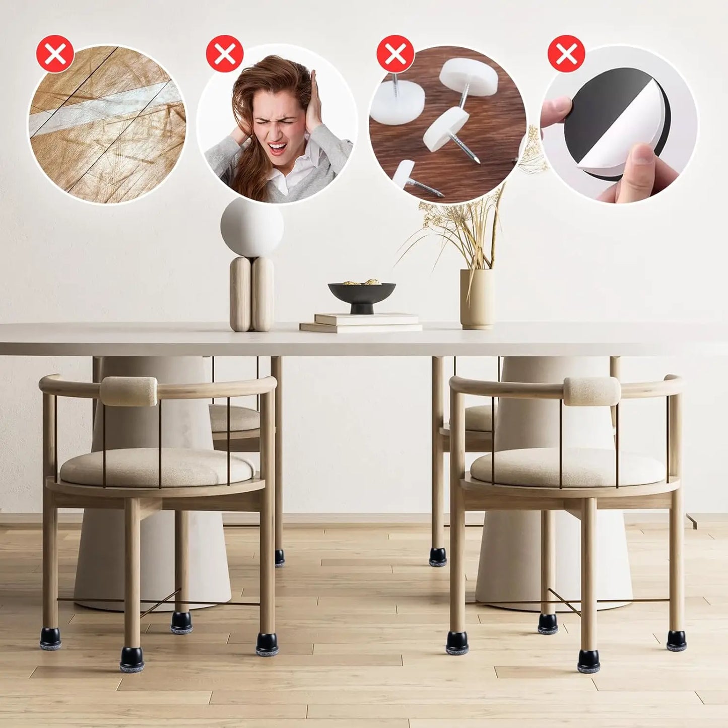 8 Stück Stuhlbein Bodenschützer mit Filz – Silikon Diagonal Möbelbeinüberzüge mit Dicker Filzsohle | Tisch- & Stuhlbeinkappen zum Bodenschutz Kaufschwan®