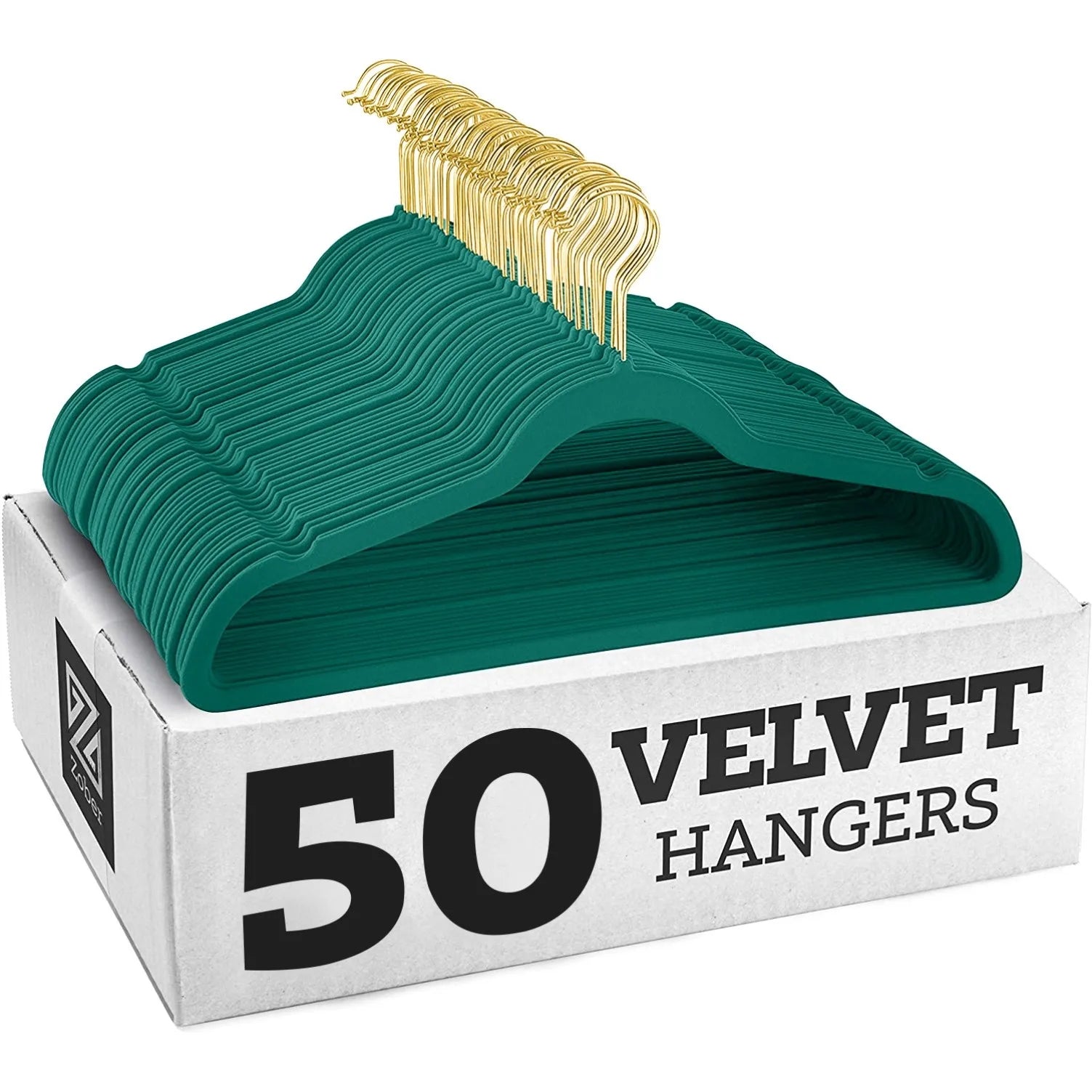 50er Set Kleiderbügel - Anti Rutsch Samt Kleiderbügel – Japanischer Stil für Kleider und Mäntel Kaufschwan® Pfauengrün/Gold