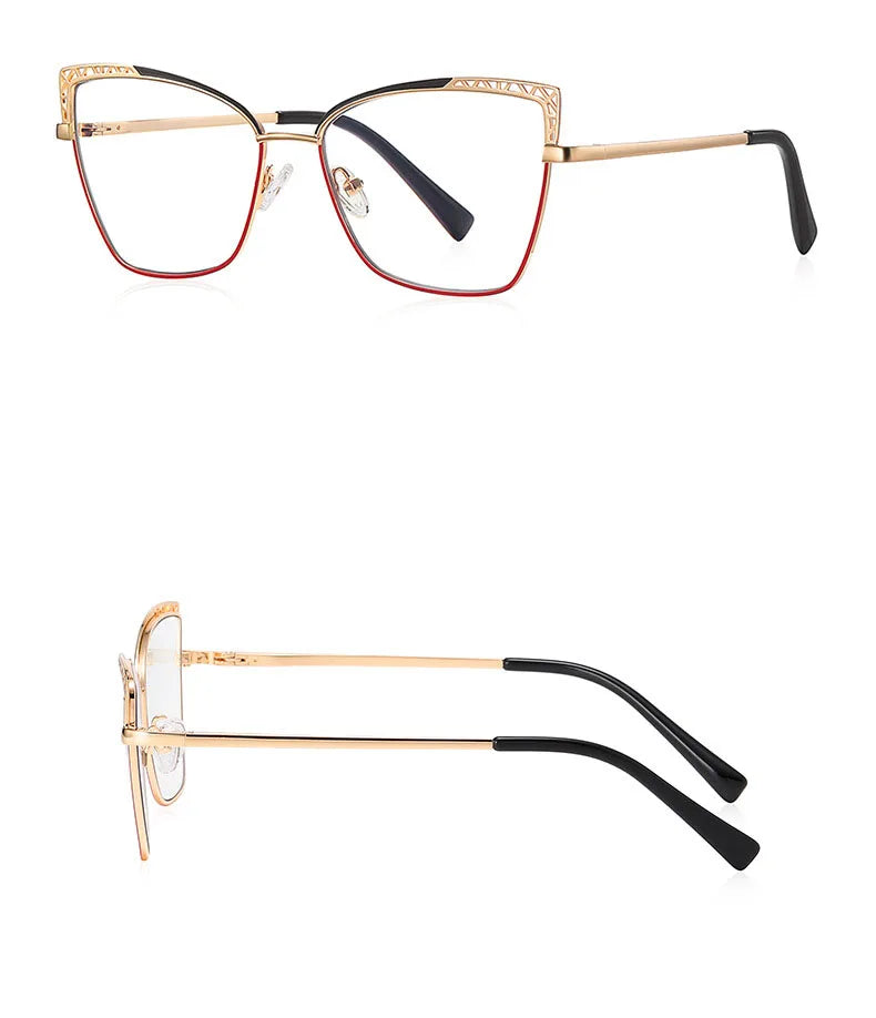 Cat-Eye Anti-Blau-Licht Brille – Elegante Metallfassung mit Klarem Glas | Modische Computerbrille für Damen (Modell 99007) Kaufschwan®