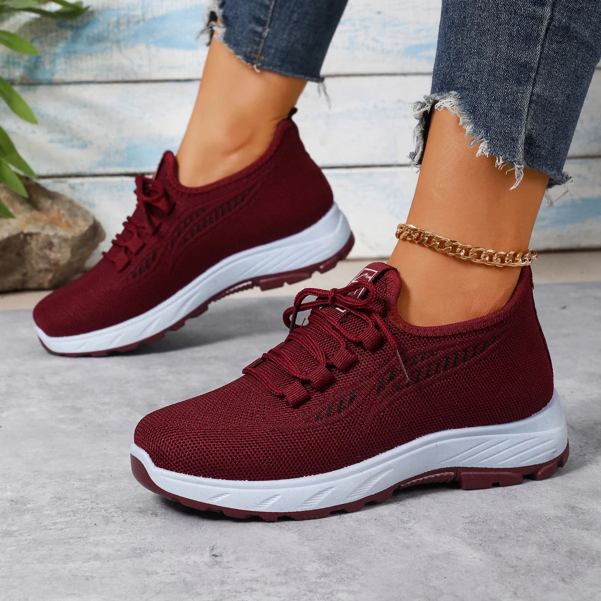 Damen Sportschuhe – Atmungsaktive Slip-On Freizeitschuhe mit Kunstfell Futter | Weiche Rutschfeste Winter Schuhe Kaufschwan® Rot 36