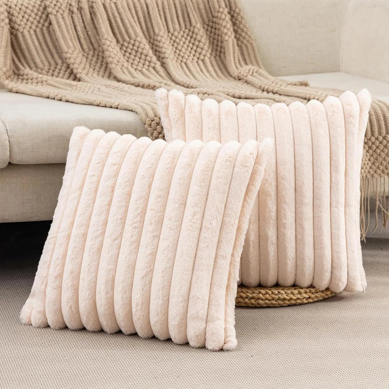 Weiß & Rosa Dekorativer Kissenbezug | Flauschiger Weicher Überwurf für Sofa, Couch & Wohnkultur | 45x45cm