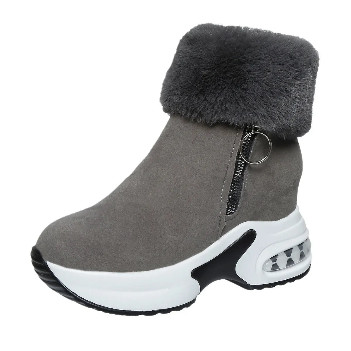Damen Winter Schneestiefel – Kurzschaft Stiefel mit Kunstfell Fleece Futter | Warme Baumwollstiefel mit Absatz & Gummisohle Größe 43 Kaufschwan® Grau 35