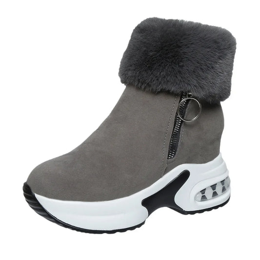 Damen Winter Schneestiefel – Kurzschaft Stiefel mit Kunstfell Fleece Futter | Warme Baumwollstiefel mit Absatz & Gummisohle Größe 43 Kaufschwan® Grau 35