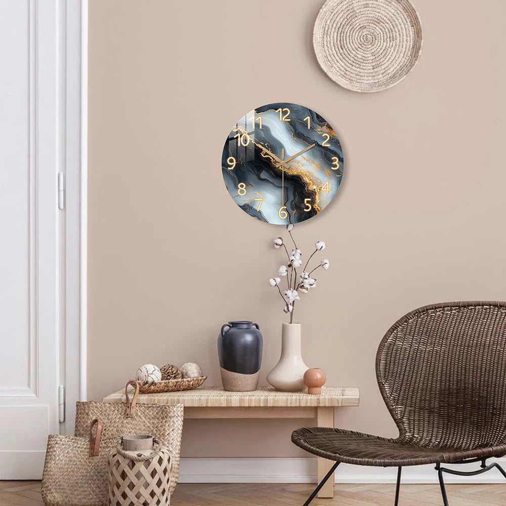 Blau Gold Marmor Holz Wanduhr – Leise Quarz Deko Uhr Kaufschwan®