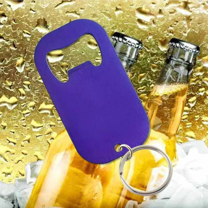 50 Stück Personalisierte Flaschenöffner-Schlüsselanhänger – Kostenlos graviert mit Logo | Edelstahl, Geschenk für Hochzeit, Geburtstag & Taufe Kaufschwan® Violet 70x38mm