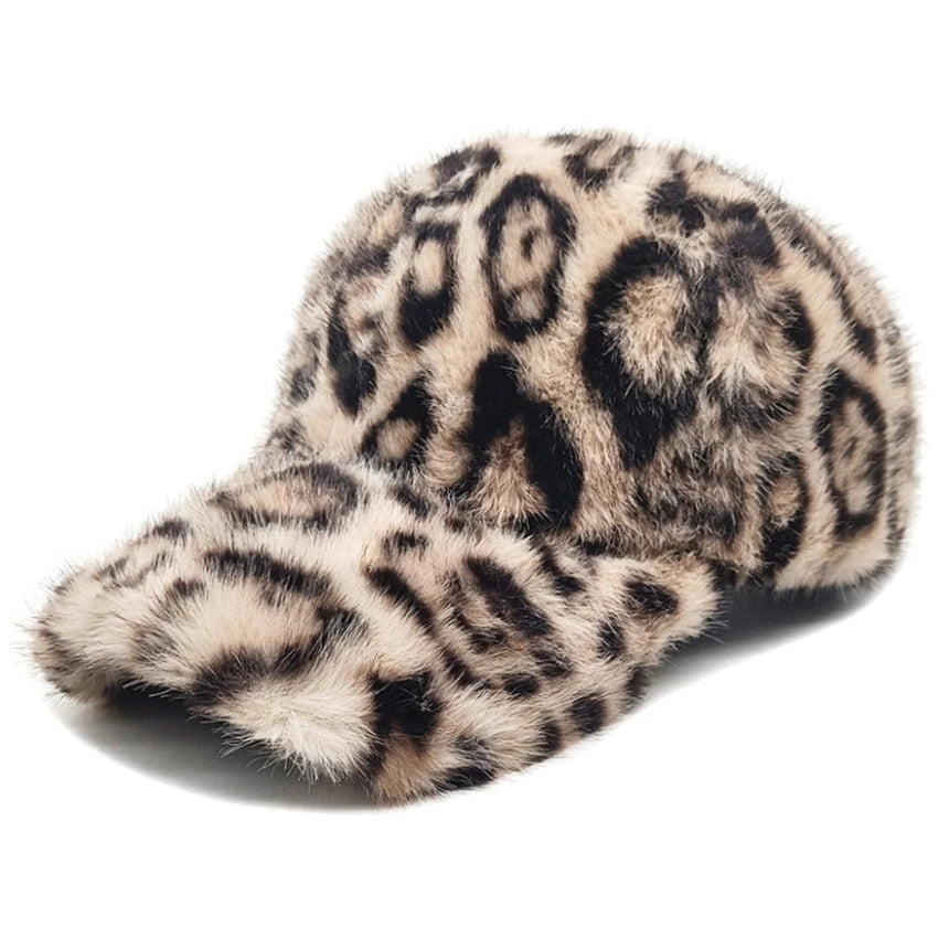 Leopard Print Plüsch Baseballkappe für Damen | Leicht, Verstellbar Herbst/Winter Baseballcap Kaufschwan® Beige Einstellbar