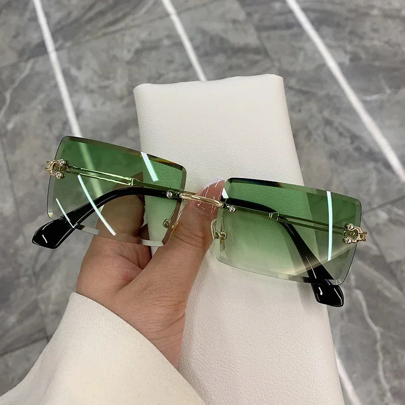 Luxuriöse randlose Vintage-Sonnenbrille – Rechteckige Damen-Sonnenbrille mit Verlaufsgläsern und UV400-Schutz für Reisen und Autofahren Kaufschwan®