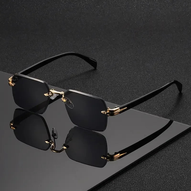Randlose Rechteckige Sonnenbrille – Kleine Eckige Sonnenbrille für Damen und Herren, ideal für Sommer, Reisen und Alltag Kaufschwan® Schwarz